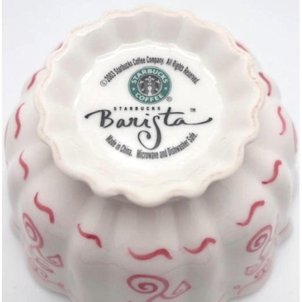 Vintage 2003 Starbucks Coffee Barista White Pink Scalloped Bowl Ruffled - Picture 4 of 4